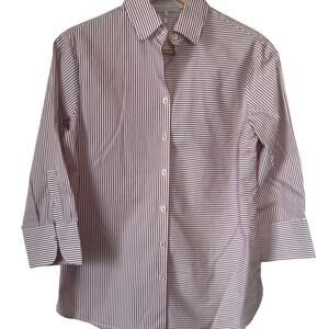 Hinson Wu Red White Mixed Media Button Up Blouse Size 6 NWOT Striped Checkered